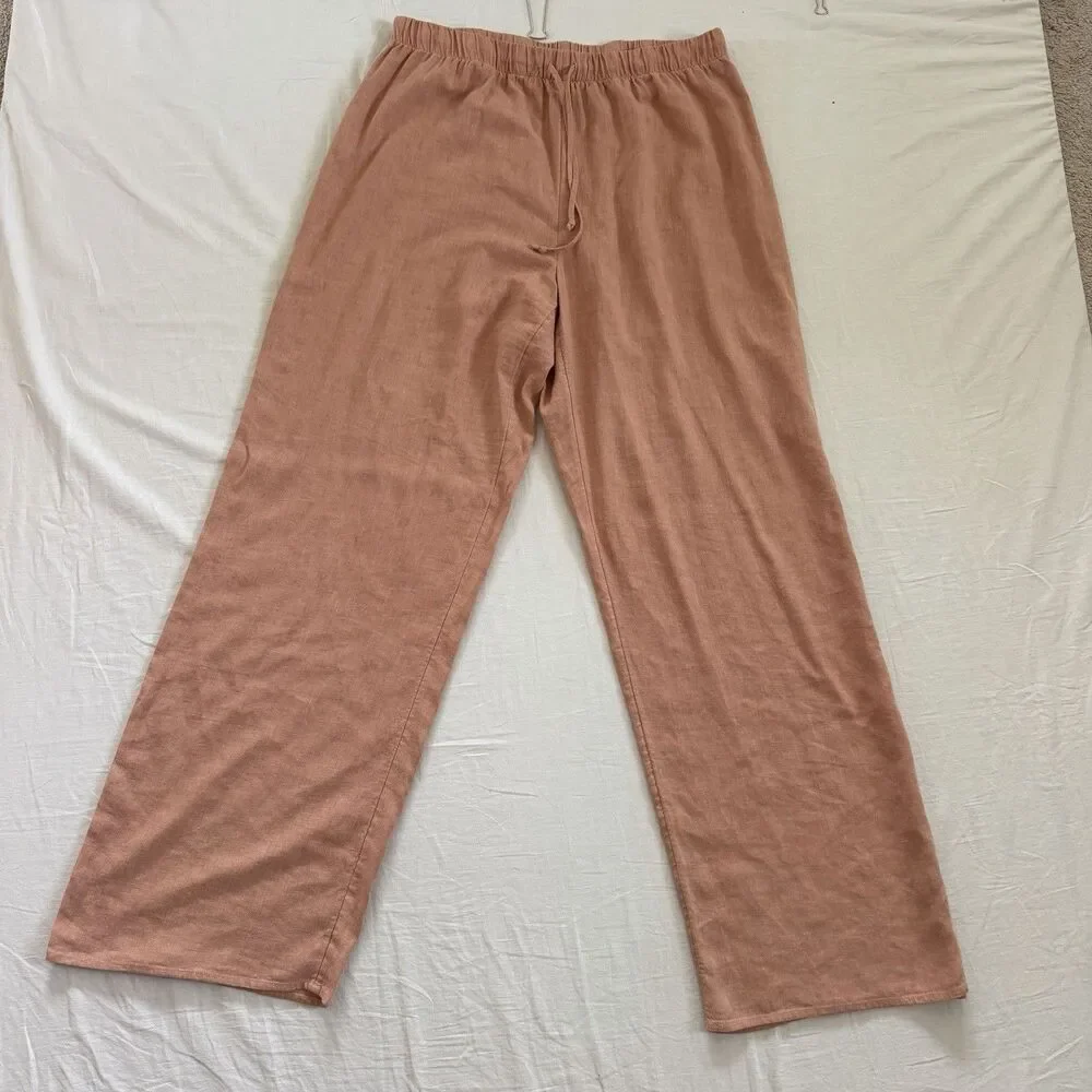 Aritzia Wilfred Free Lodge Linen Blend Pants L Gd Dulce Brown Wide Leg Coastal